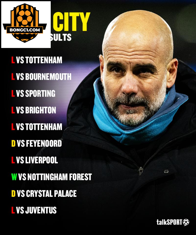 Chuỗi 10 trận đấu gần nhất của Man City (Ảnh: TalkSport).