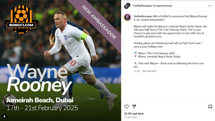 Rooney trở thành đại sứ cho Football Escapes. Ảnh: Chụp màn hình