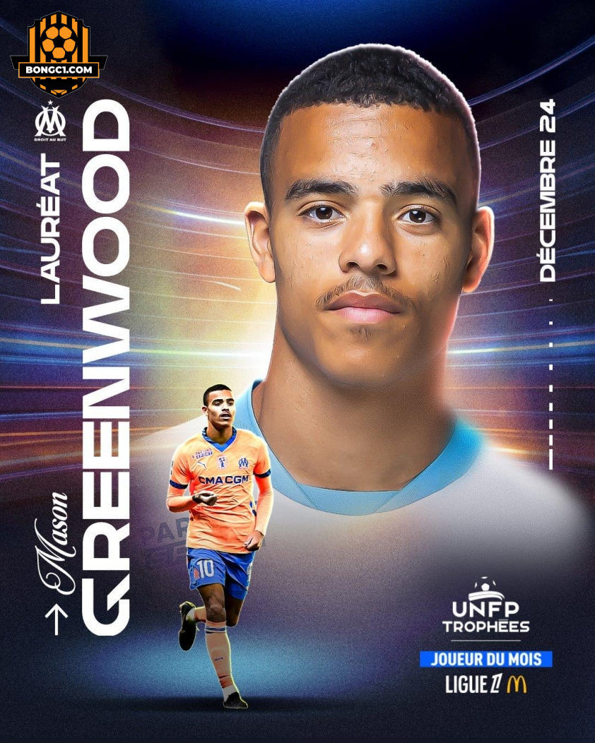 Greenwood nhận giải Cầu thủ xuất sắc nhất tháng 12 của Ligue 1 (Ảnh: Marseille).