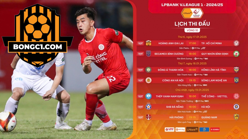 Lịch thi đấu vòng 10 V-League 2024/2025